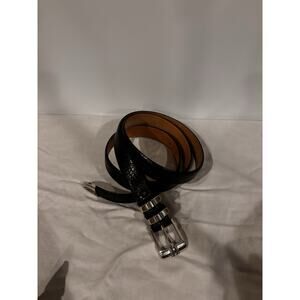 Belts.Com Black Croc Embossed Italian Calfskin Belt Sz 52 1”Wide Brass Bkl EUC